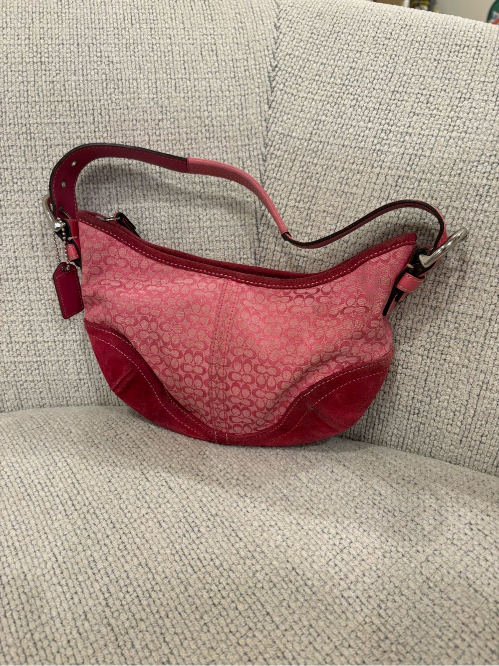 Coach Y2K 2004 Pink Monogram Vintage Canvas Mini Hobo Shoulder Bag 6321